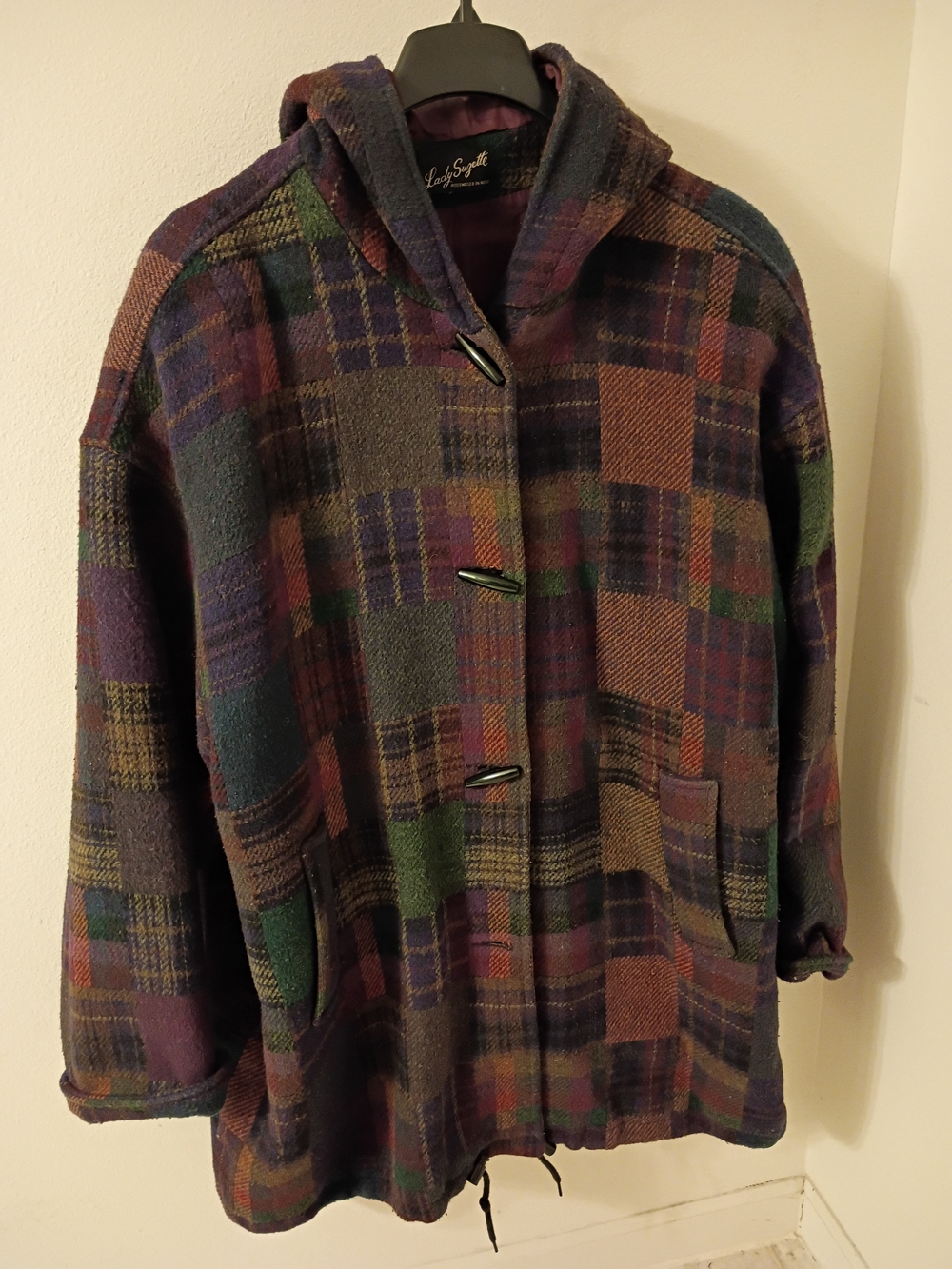 L.L. Bean Multicolor Plaid Hooded Wool Blend Jacket
